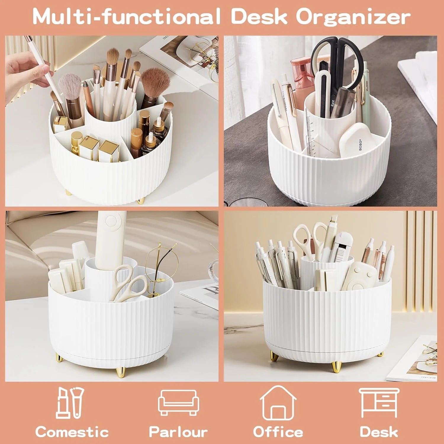 360° Rotate Makeup Brush Holder – sleek countertop organizer for brushes, skincare, and essentials. Spins smoothly for easy access, keeping your vanity clean, modern, and perfectly organized.