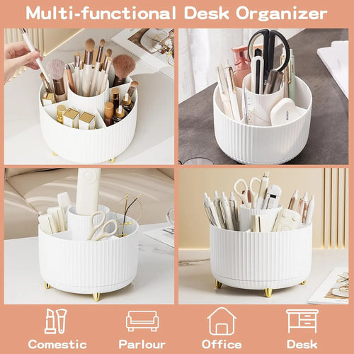 360° Rotate Makeup Brush Holder – sleek countertop organizer for brushes, skincare, and essentials. Spins smoothly for easy access, keeping your vanity clean, modern, and perfectly organized.