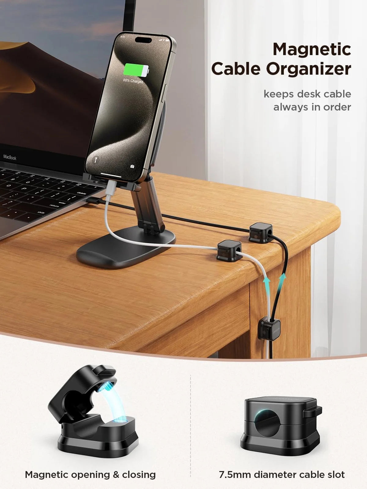 Cord Organizer – magnetic clips that keep cables neat anywhere.