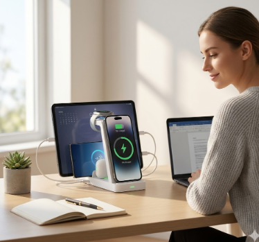 5-in-1 Wireless Charging Station – charge all your devices in one place. Sleek, fast, and clutter-free power for iPhone, Samsung, iPad, AirPods, and Apple Watch.