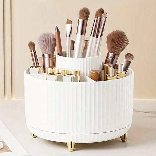 360° Rotate Makeup Brush Holder – sleek countertop organizer for brushes, skincare, and essentials. Spins smoothly for easy access, keeping your vanity clean, modern, and perfectly organized.