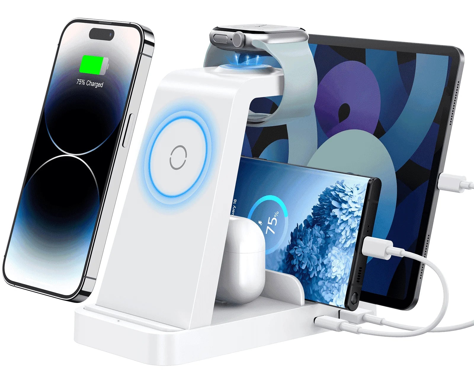 5-in-1 Wireless Charging Station – charge all your devices in one place. Sleek, fast, and clutter-free power for iPhone, Samsung, iPad, AirPods, and Apple Watch.