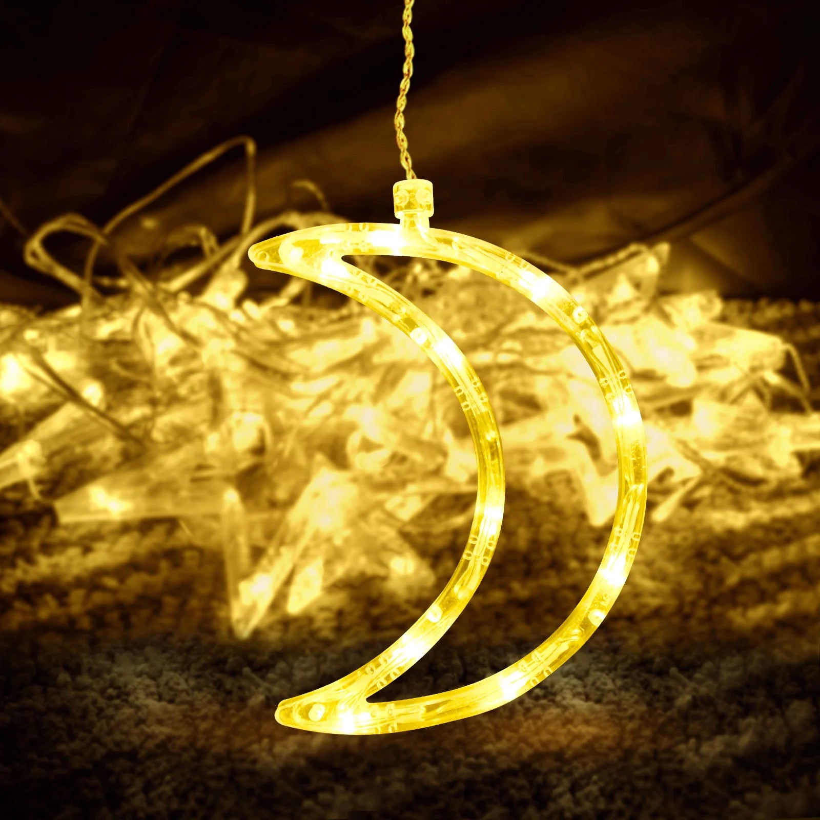 120 LED Star & Moon Curtain Lights – dreamy fairy lights with remote control. Creates a soft, magical glow perfect for bedrooms, parties, weddings, and cozy aesthetic spaces.