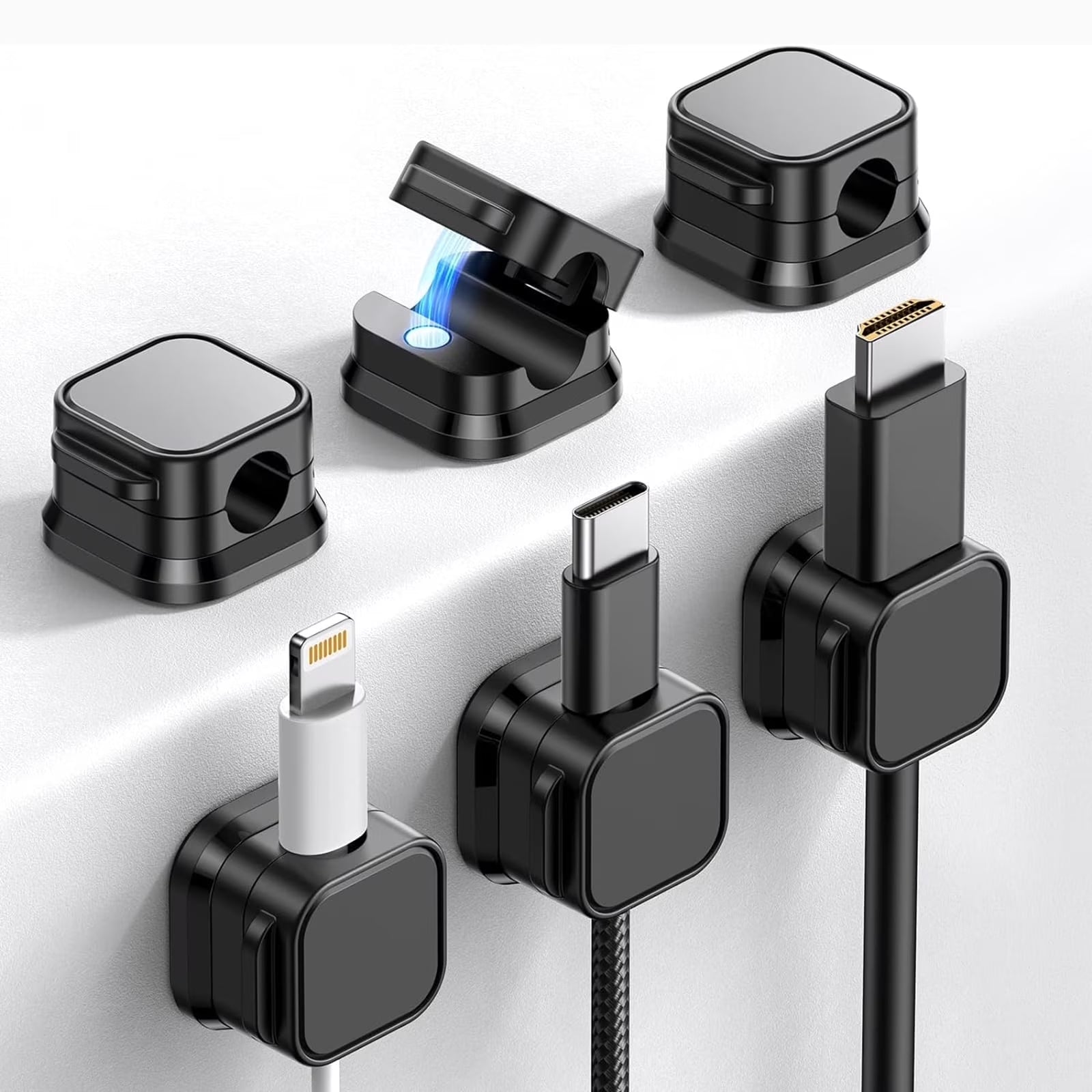Cord Organizer – magnetic clips that keep cables neat anywhere.